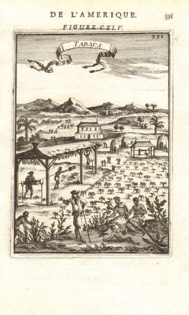 WEST INDIES. Tobacco plantation & slaves. 'Tabacs'. Caribbean. MALLET 1683